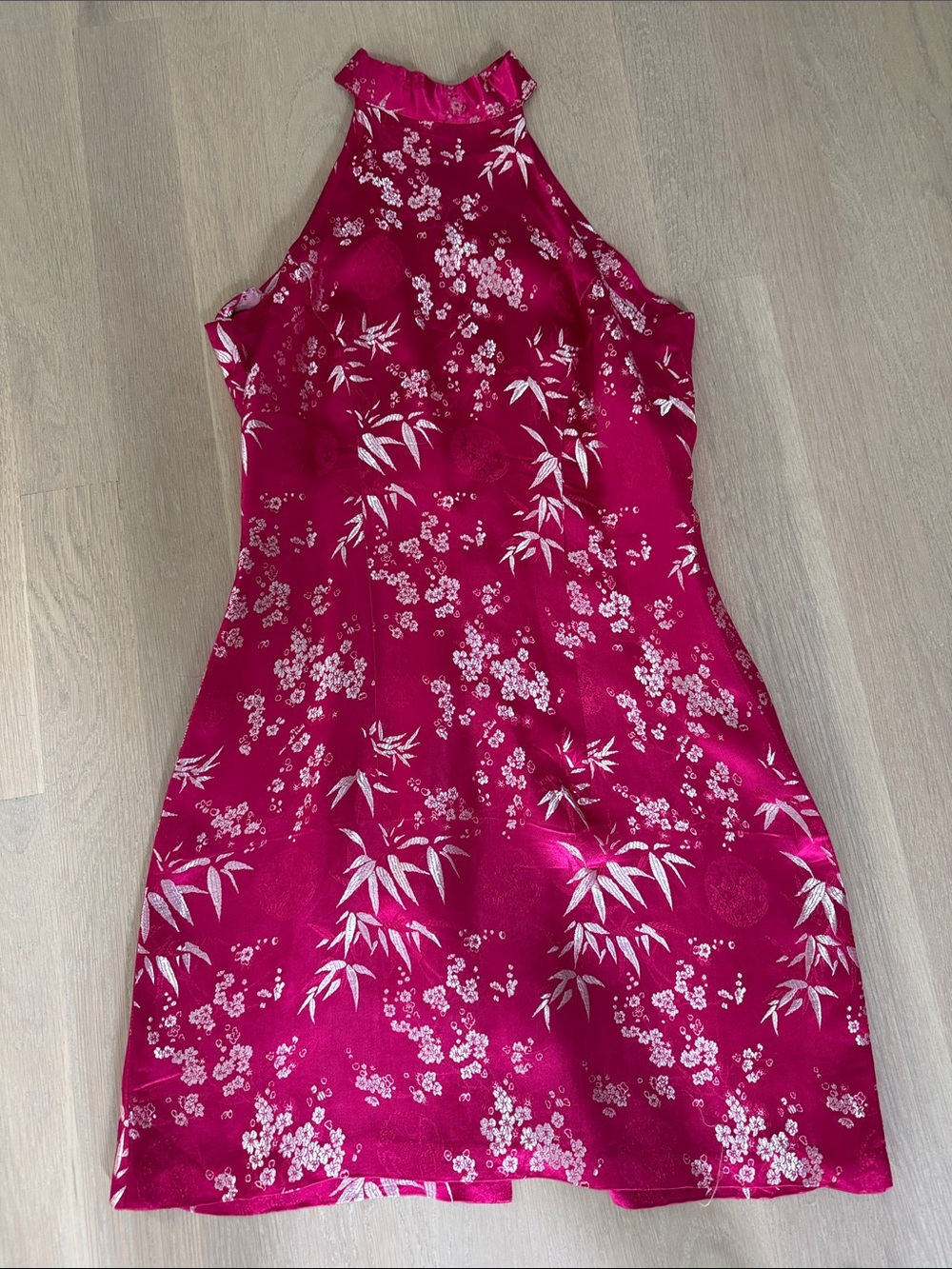 Silk from VietNam Fuchsia Floral Halter Cheongsam-Style Dress